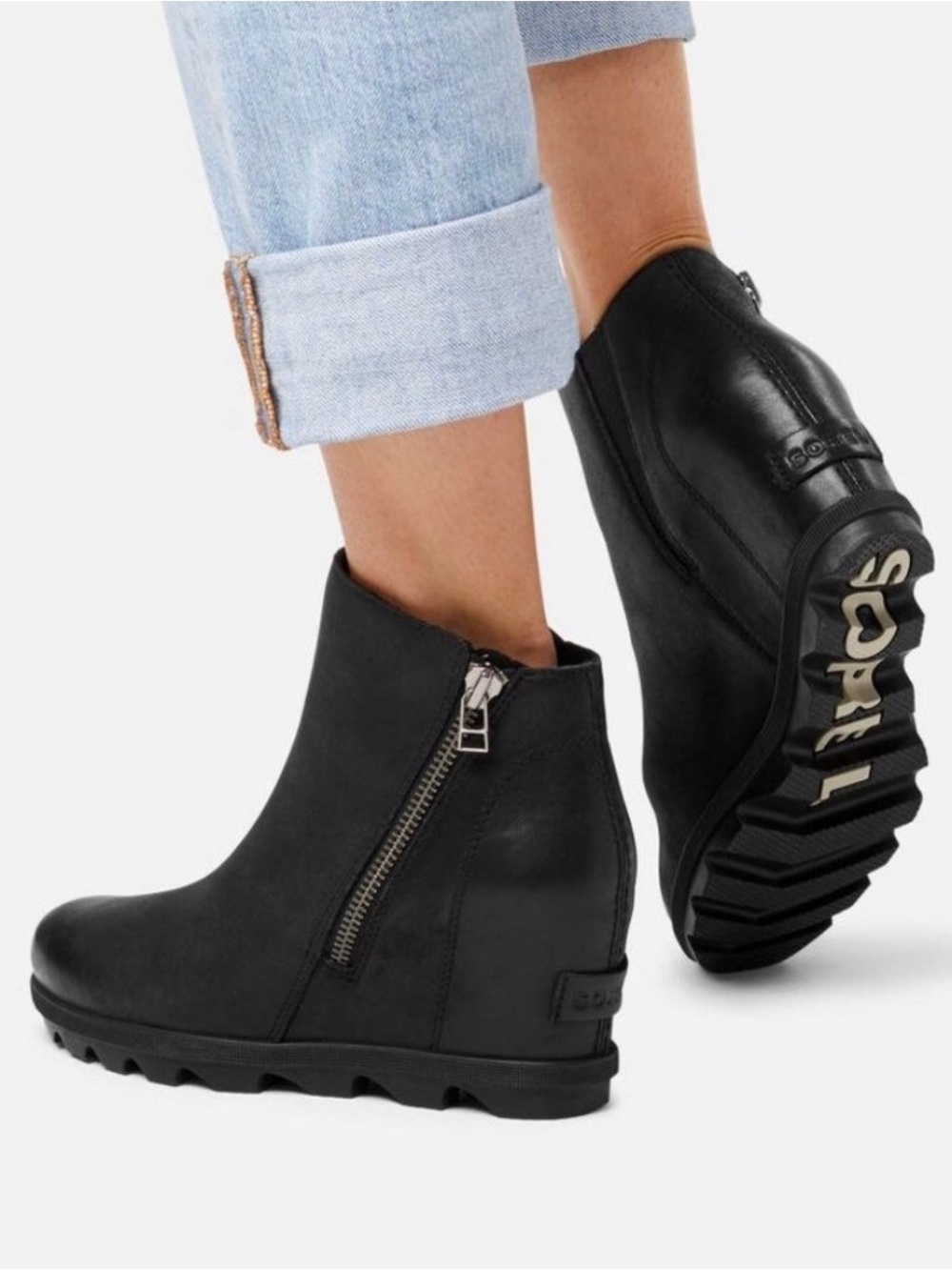Sorel Joan of Arctic Black Wedge II Ankle Booties with Side Zip - 8.5